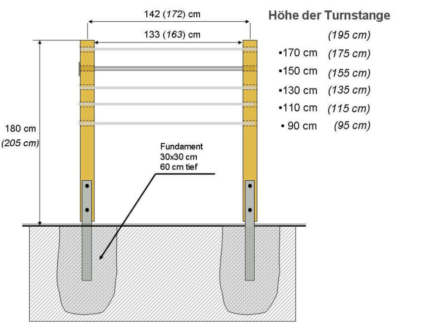 Einfach Turnreck Turnstange Lärche-V2A