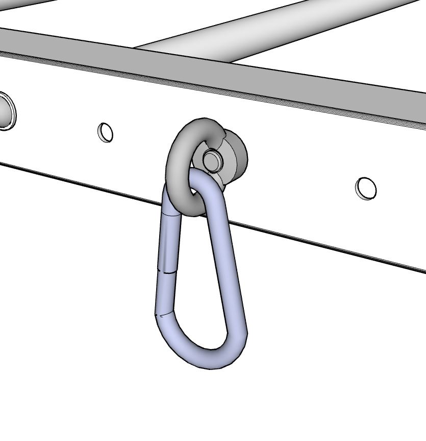 Fastening set with ring nut and carabiner on inclined mounting